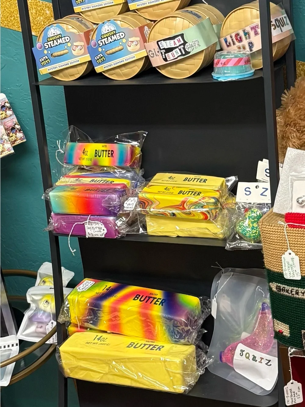 XL Salted Butter Squeeze Toys - Rainbow & Yellow Options
